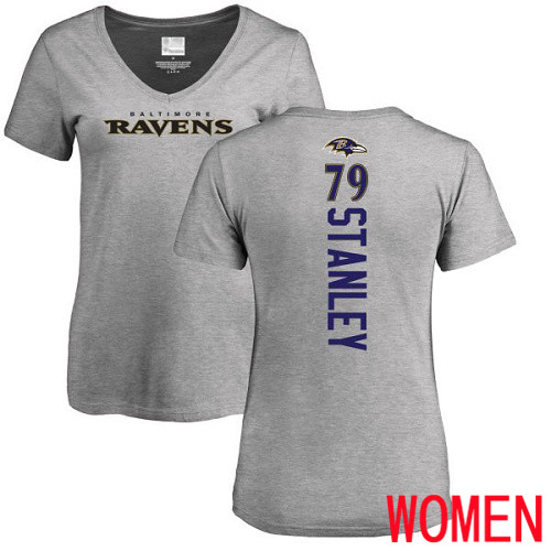 Baltimore Ravens Ash Women Ronnie Stanley Backer V-Neck NFL Football #79 T Shirt->women nfl jersey->Women Jersey